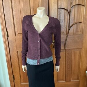 Simply Vera Vera Wang Plum and metallic silver V-Neck Button Cardigan